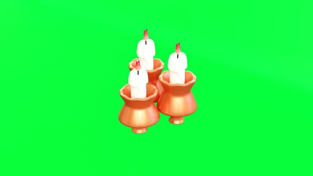 3D Animation Burning Candle or Candle light Green Screen