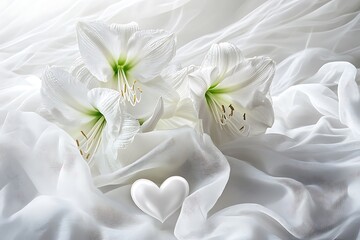 Obraz premium Ethereal Women's Day design with ethereal heart wisps and ethereal white amaryllis on an ethereal white canvas.