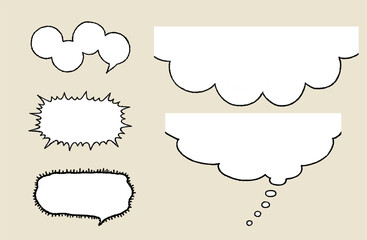 横長の色々な白地線画のふきだし