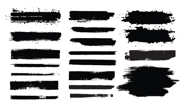 Brush line set. Vector calligraphy paint strokes. Vintage Chinese brushstrokes collection. Straight long hand drawn stripes vector sketch. Abstract black ink grungy lines, borders, emphasis underlines