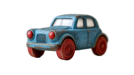 Vintage blue toy car with red wheels