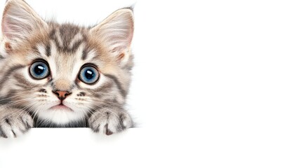 Obraz premium Peek-a-Boo Kitty: A charming, wide-eyed kitten peeks out, its innocent gaze captivating hearts with irresistible cuteness and playfulness. Capturing the essence of animal affection.