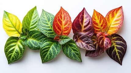 Obraz premium colorful coleus leaves with green red,yellow patterns isolated on transparent background