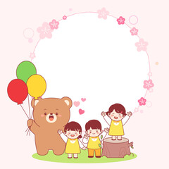 Spring, Children's Day, Cute, Pleasant, Kids, Flowers, Nature, Field, Character, Vector, Guide, Frame, Education, Playroom,