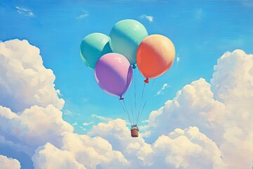 Obraz premium Giant balloons in cheerful colors floating in the clouds