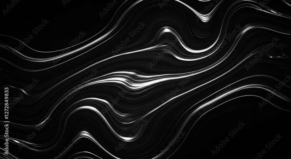 Poster abstract black and white fluid lines: modern flowing patterns and dynamic waves