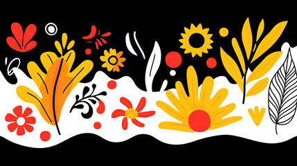 Obraz premium Vibrant Artistic Floral Arrangement on Graphic Black and White Background Image.