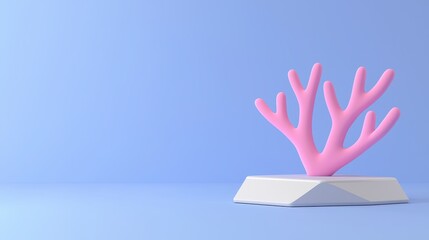 Fototapeta premium Pink Coral Sculpture on Minimalist Display Against Blue Background