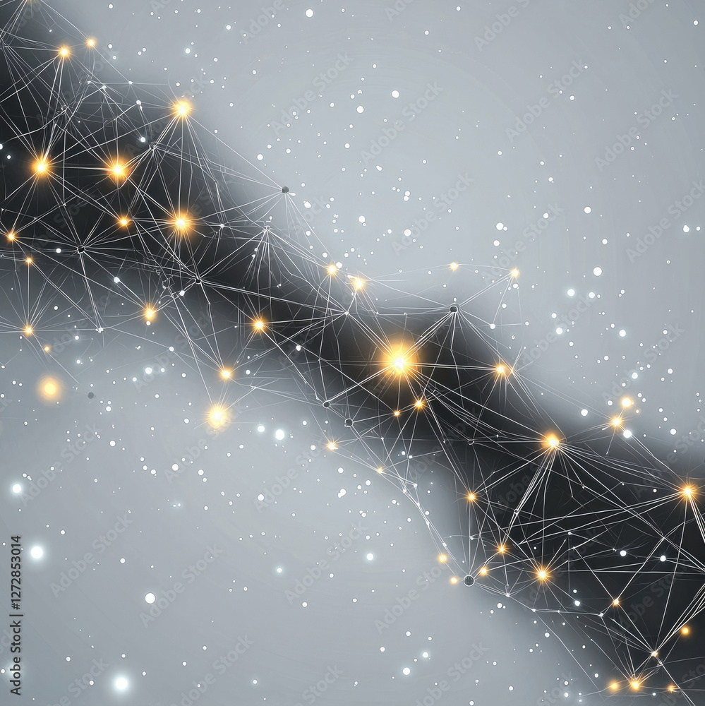 Poster A gray background, with a connection symbol in the form of luminous points linked together, modern style and design.