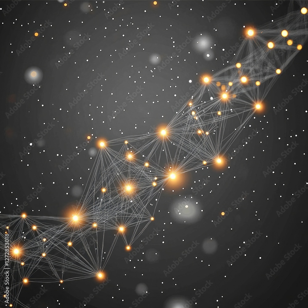 Poster A gray background, with a connection symbol in the form of luminous points linked together, modern style and design.