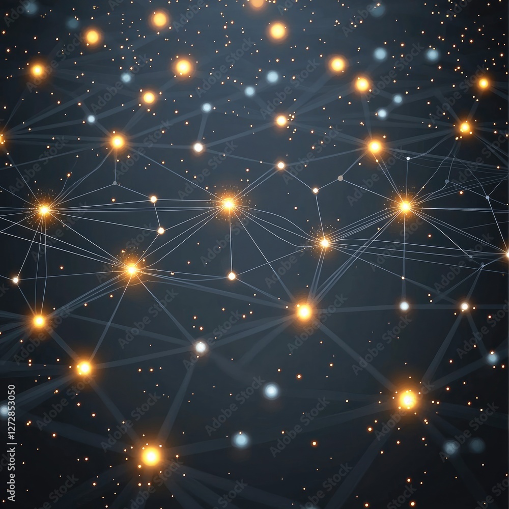 Poster A gray background, with a connection symbol in the form of luminous points linked together, modern style and design.