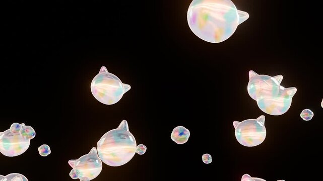 【背景透過】ネコと鈴のかわいいシャボン玉