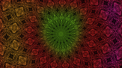 Mandala, kaleidoscope pattern, colorful textured surface with wooden grain and noise effect, fantasy decoration for design