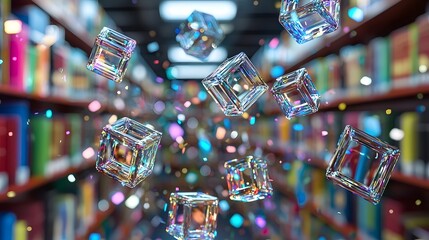 Floating transparent holographic alphabet blocks and numbers suspended in a futuristic glowing home classroom or study environment evoking a sense of digital education technology