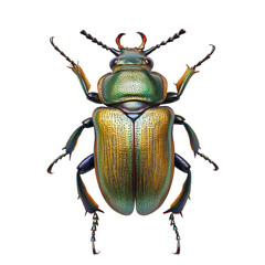 Vibrant Metallic Beetle Close-Up with Transparent Background