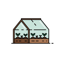Minimalist Greenhouse with Glass Panels – Sustainable Gardening Illustration