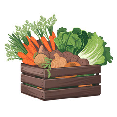 Assorted Fresh Vegetables in a Wooden Box – Organic Farm Produce Illustration