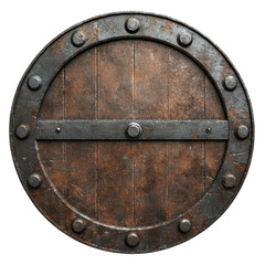 Vintage Round Shield with Metal Rivets on a white background.