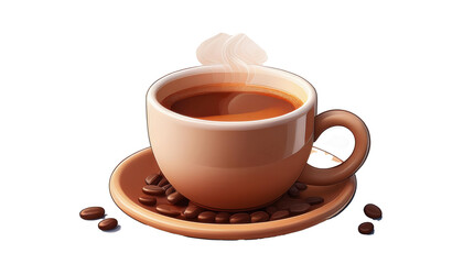 Fototapeta premium Cup of Hot Coffee with Steam 3D Cartoon Style Illustration on White Background