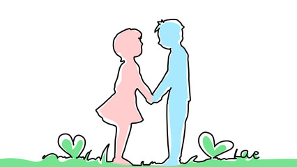 結婚する若い男女のシンプルな手描き風ベクターイラスト