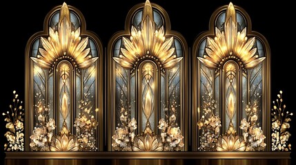 Fototapeta premium Golden Art Deco Panels Gleam Brightly. AI Generated