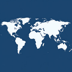 World Continents and Oceans Global Geographical Map White Landmasses on Blue Background Illustration.