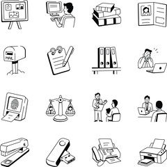 Collection of Hand Drawn Employment Icons 
