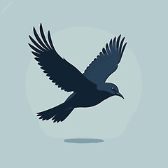 Obraz premium Black bird soaring with wings spread on soft backdrop, freedom symbol