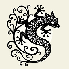 Artistic lizard design climbing ornate vines, nature inspiration