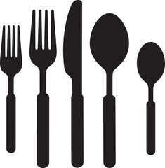 Fork, knife and spoon  set icons silhouette vector design
