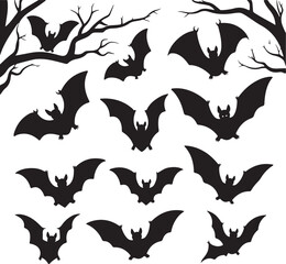 Bat silhouette set vector design big pack
