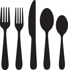 Fork, knife and spoon  set icons silhouette vector design
