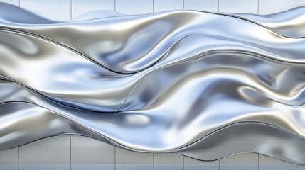 Abstract Silver Metallic Waves Creating Smooth Flowing Texture on a Modern Surface