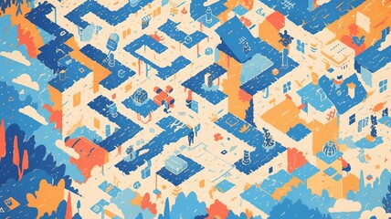 Fototapeta premium Abstract maze cityscape illustration
