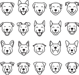 dog faces line art bundle.. dog face mood variant style. dog face vector. dogface line art vector illustration. Animal Head Line Art Silhouette Vector Bundle Wildlife Outline Icons Minimalist.