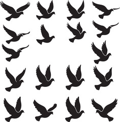 Dove Bundle Illustration, Bird Cut File, Wedding Bird Stencil, Death Freedom Symbol Vector, Pigeon Clipart.