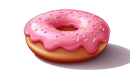 Doughnut with Pink Frosting 3D Cartoon Style Illustration on White Background