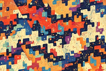 Fototapeta premium Abstract geometric shapes, vibrant colors, digital art, graphic design