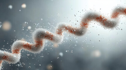High quality 3D render of molecular structure with intricate details, showcasing twisting form surrounded by particles, creating dynamic and engaging visual experience