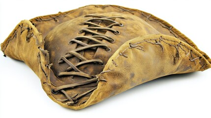 Artisan Crafted Vintage Leather Pillow with Intricate Stitching and Textured Surface