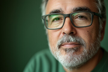Fototapeta premium portrait of a middle age american man wearing glasses, studio lighting, Emerald green and beige style 