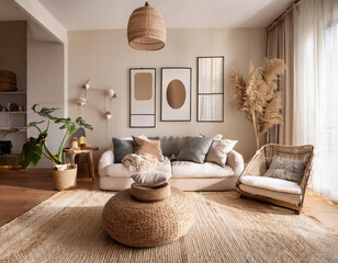 A cozy yet sophisticated space with playful textures, mixing warm neutrals and cool accents for a balanced look.