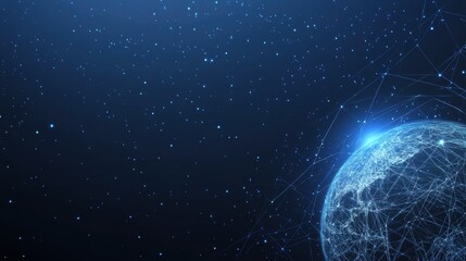 Obraz premium Bright Glowing Planet Surrounded by Shimmering Stars in a Dark Cosmic Background