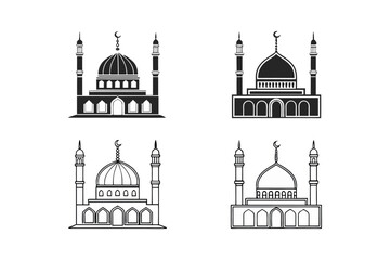 Mosques Silhouettes and line-art versions with domes and minarets