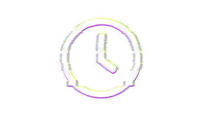 Icon clock is distorted. Glitch. Noise, chromatic aberration, geometric distortion