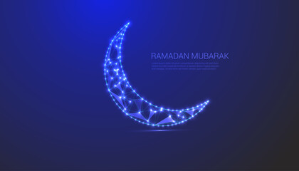 Ramadan Mubarak low poly art captures the beauty of the holy month with minimalist geometric designs, showcasing iconic symbols like the crescent moon, mosque silhouettes, and festive lanterns. 