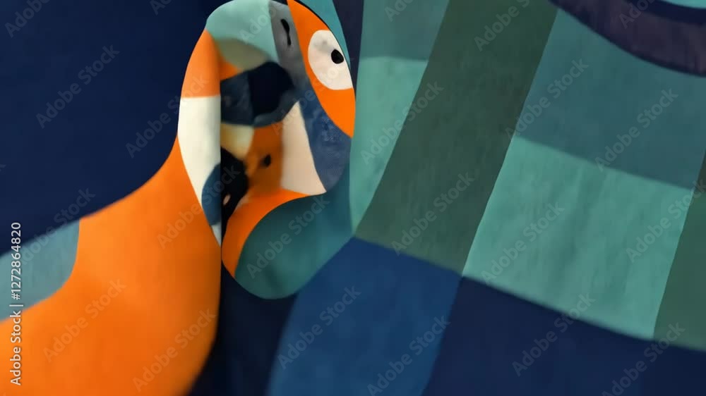 Poster a blue and orange painting with a blue circle in the middle. the circle is surrounded by other circl