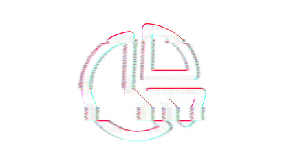 Icon chart pie is distorted. Glitch. Noise, chromatic aberration, geometric distortion