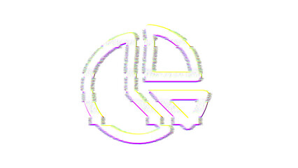 Icon chart pie is distorted. Glitch. Noise, chromatic aberration, geometric distortion