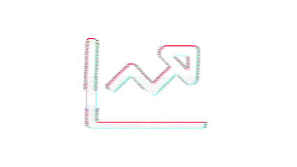 Icon chart line is distorted. Glitch. Noise, chromatic aberration, geometric distortion